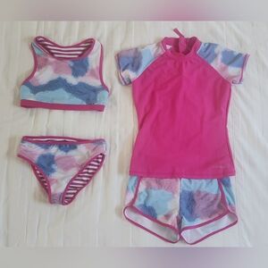 4 Piece Eddie Bauer Reversible Swimsuit Girls 10/12